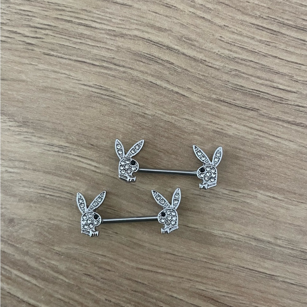 Silver Stainless Steel Playboy Design Nippl Rings 1 Pair